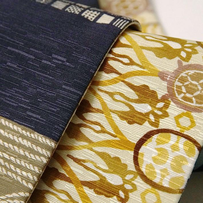 半幅帯 WAKKA はしご酒 うさぎ かめ 鳥獣戯画 紺 黄土 ネイビー お酒