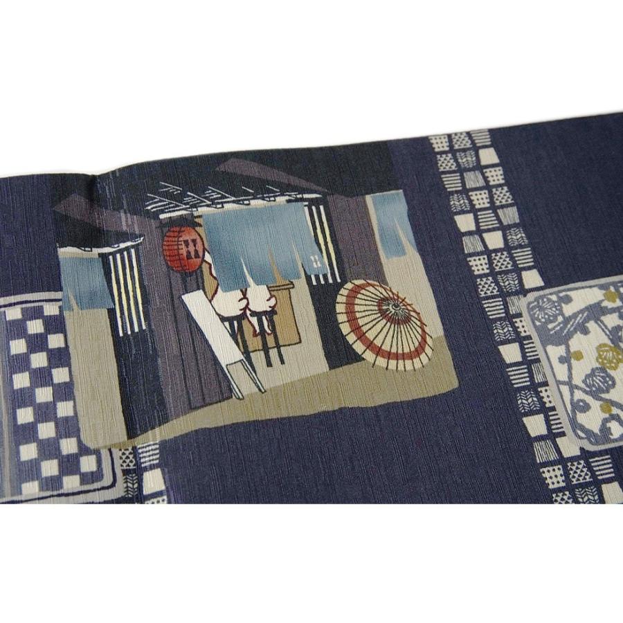 半幅帯 WAKKA はしご酒 うさぎ かめ 鳥獣戯画 紺 黄土 ネイビー お酒