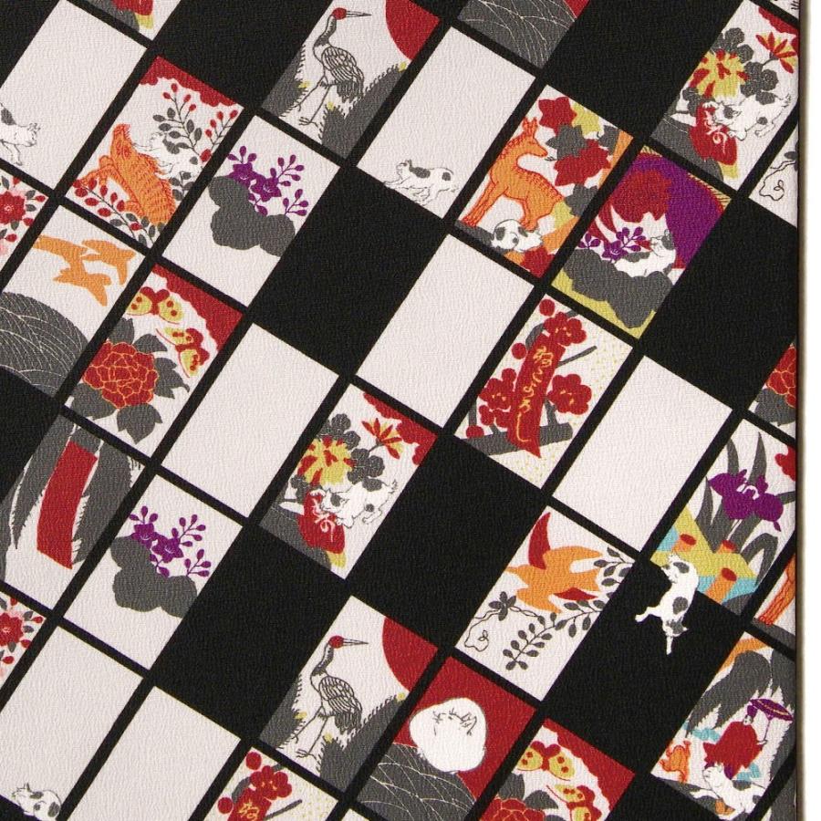 はこぽす対応商品 花札 黒 袷 撫松庵 小紋 猫 着物