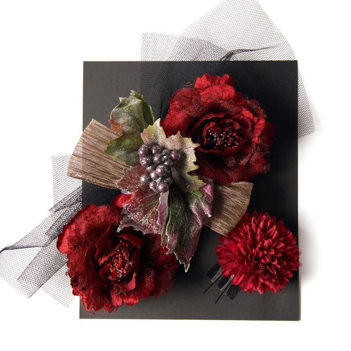 クーポン配布中 アンティーク風 花飾り 2点セット バラ ボルドー 赤 緑 黒 チュールリボン ブドウ ラメ ヘアアクセサリー 和装小物 ピンポンマム Dear Japan 通販 Yahoo ショッピング