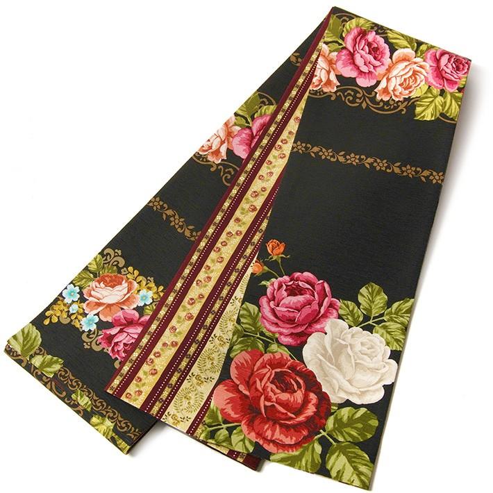 アンティークのリバーシブル帯▫赤紫地にカトレア＊ベージュ地朱色の菊