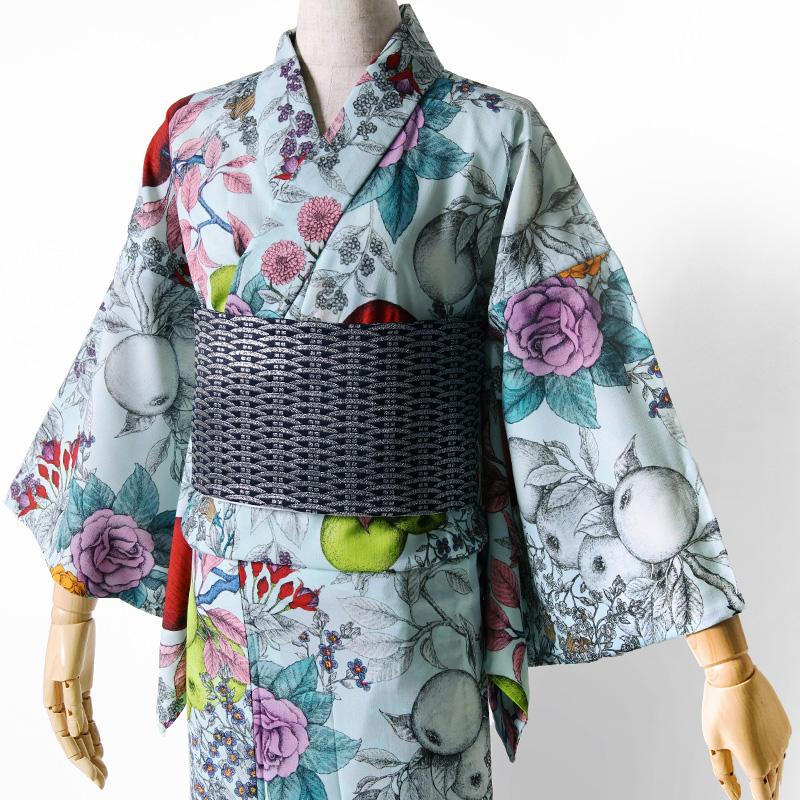 夏着物 りんごの森 水色 セオアルファ フルーツ 個性的 単衣 夏着物 りんごの森 水色 セオアルファ フルーツ 個性的 単衣