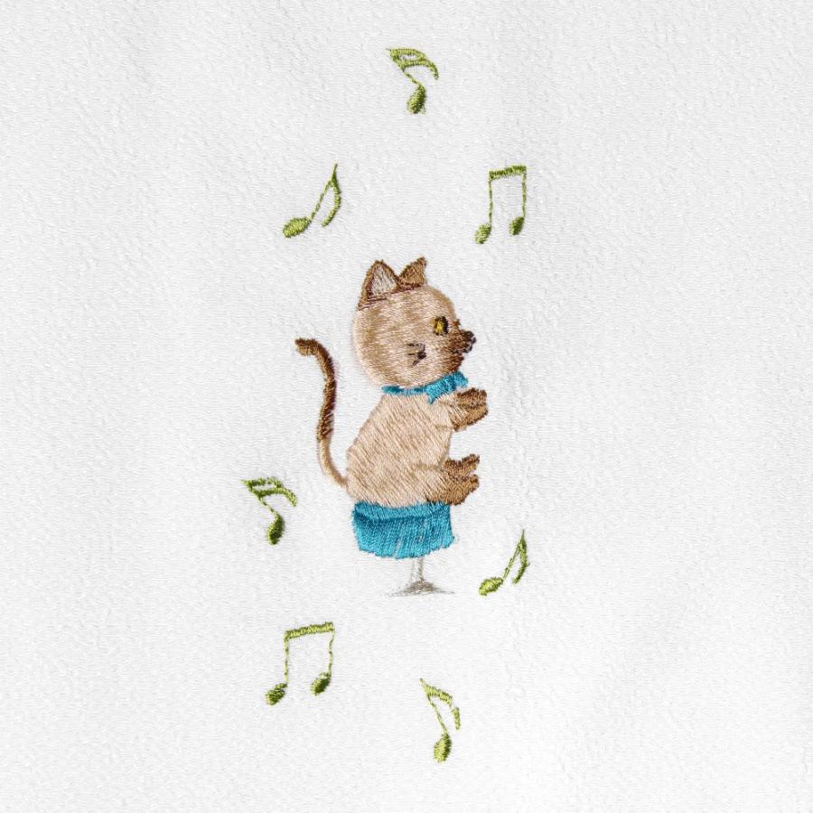 半衿 刺繍 猫 ピアノ 音符 グランドピアノ 白 ちりめん レトロ モダン 