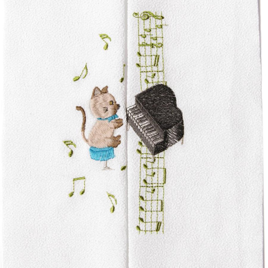 半衿 刺繍 猫 ピアノ 音符 グランドピアノ 白 ちりめん レトロ モダン 