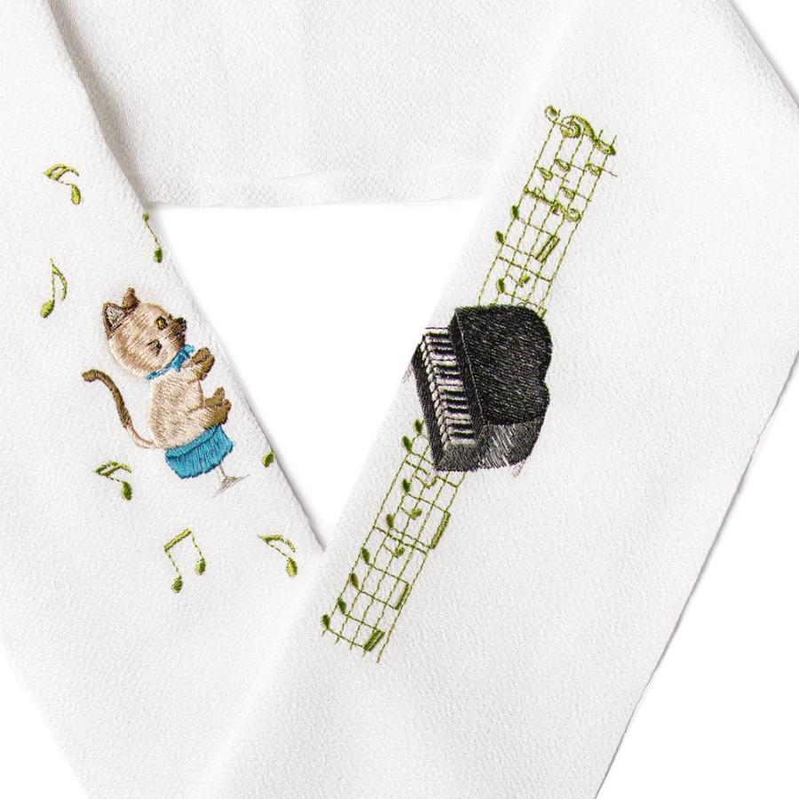 半衿 刺繍 猫 ピアノ 音符 グランドピアノ 白 ちりめん レトロ モダン 和装小物 半襟 刺しゅう ねこ コンサート 演奏会 音楽 Dear Japan Yahoo ショッピング店 通販 Yahoo ショッピング