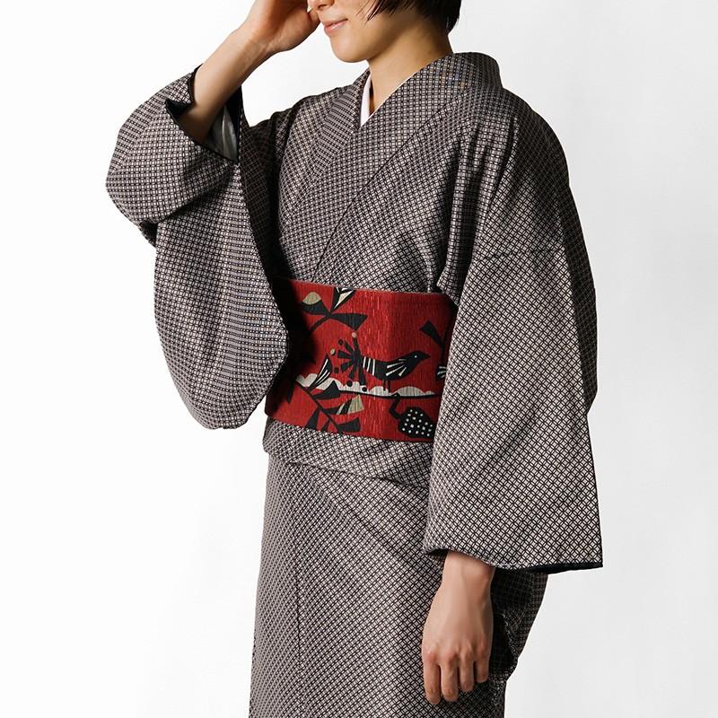 着物 七宝 グレー 伝統文様 シンプル シック 袷 洗える着物 単品