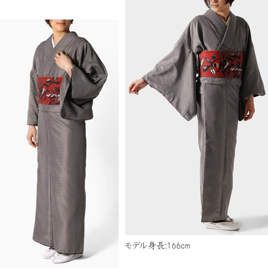 着物 七宝 グレー 伝統文様 シンプル シック 袷 洗える着物 単品