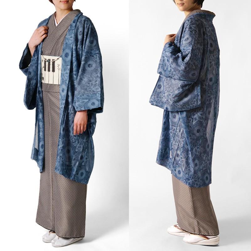 着物 七宝 グレー 伝統文様 シンプル シック 袷 洗える着物 単品