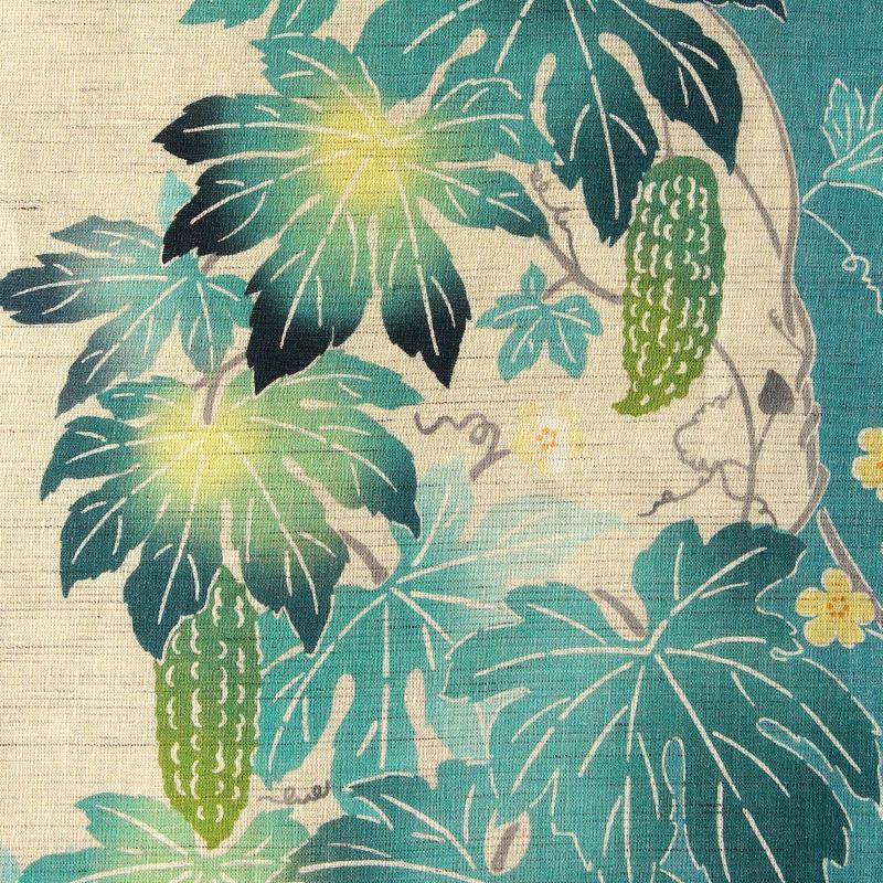 京袋帯 WAKKA 麻 グリーンカーテン ゴーヤ 野菜 更紗 緑 青緑 生成 