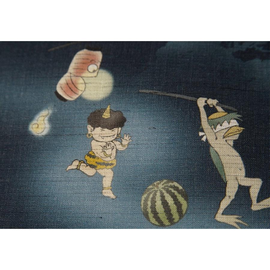 麻の帯　スイカ割り　新品未使用☆京Wakka 京袋帯 京袋帯 WAKKA 麻 スイカ割り 妖怪 グレー オバケ 鬼 カッパ 天狗 夏帯