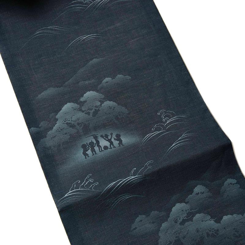 京袋帯 WAKKA 麻 スイカ割り ネイビー 紺 青 妖怪 オバケ 鬼 カッパ  