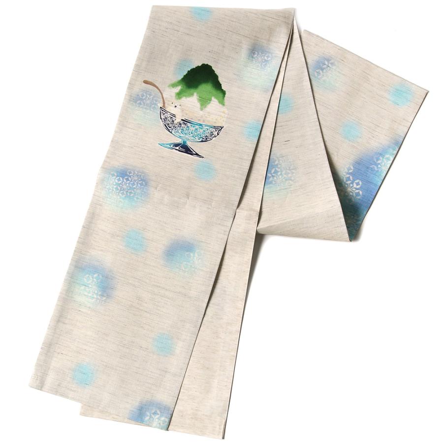 京袋帯 召しませ花 麻 シロクマ かき氷 フラッペ 生成 緑 ベージュ 