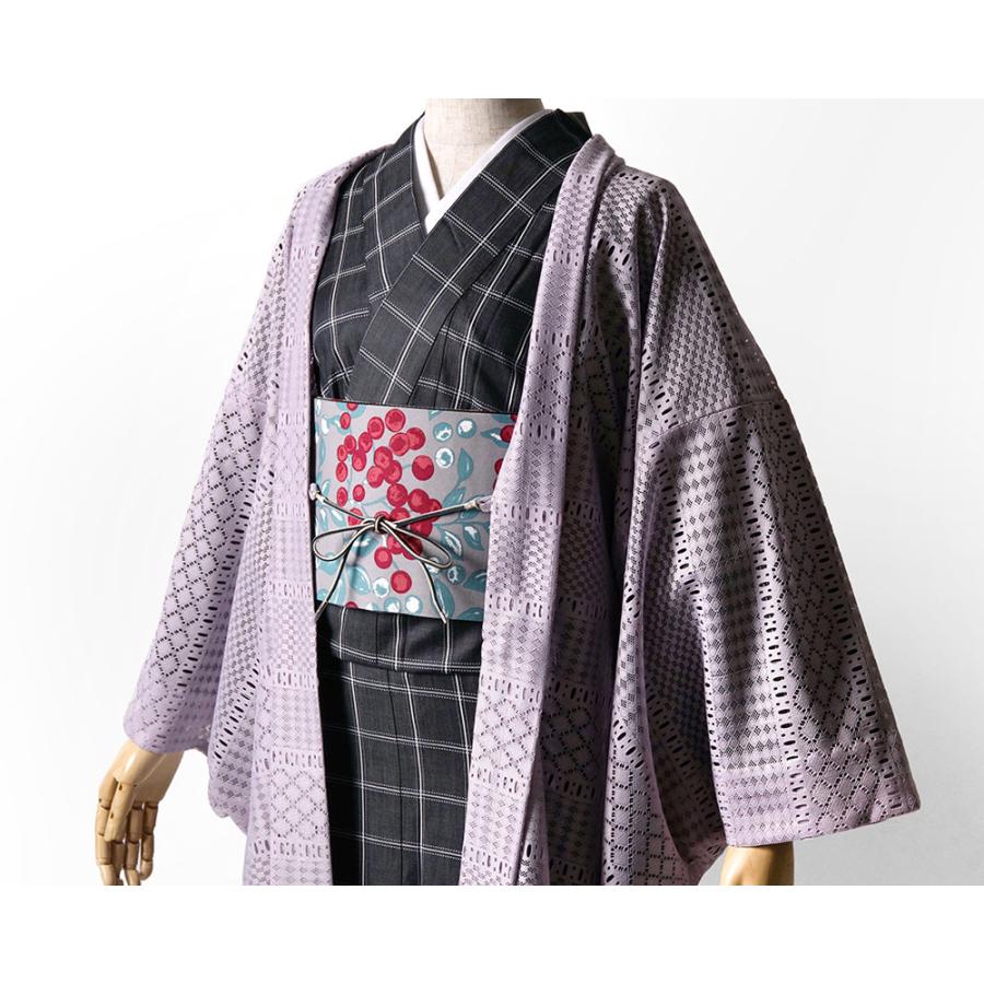 大注目】【大注目】長羽織 レース 紫 ふじ 薄紫 パープル 幾何学 薄