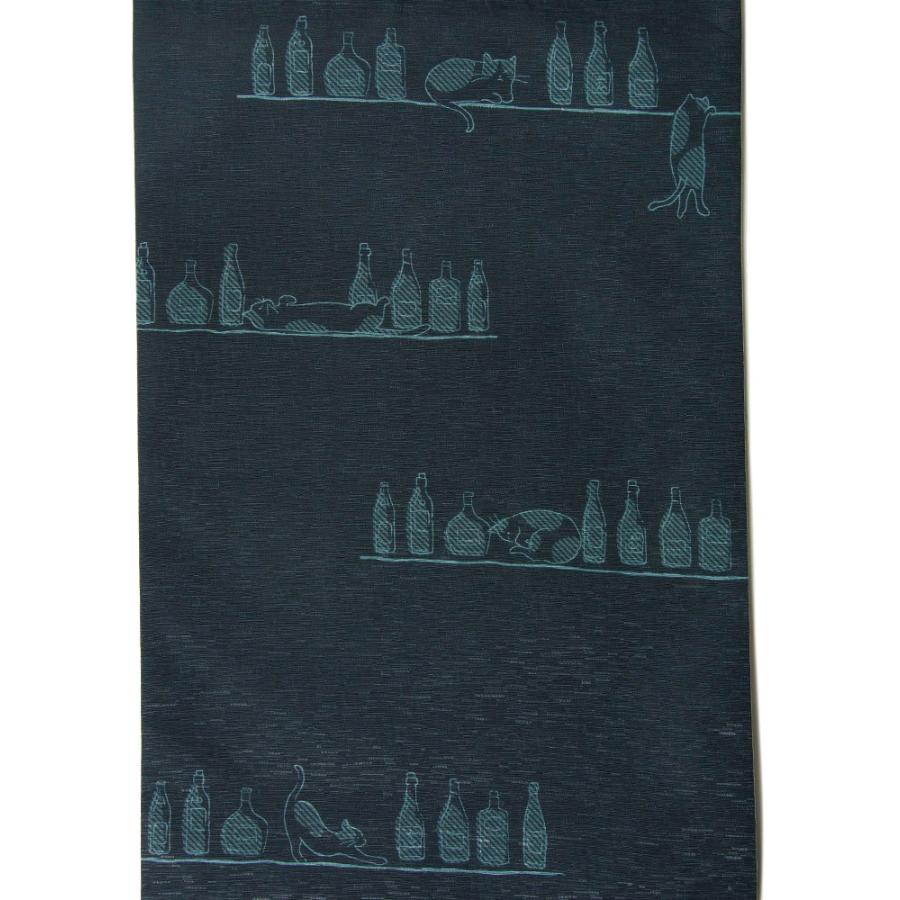 京袋帯 WAKKA ねこ酒Bar ネイビー 青 紺 ターコイズ 猫 バーテンダー