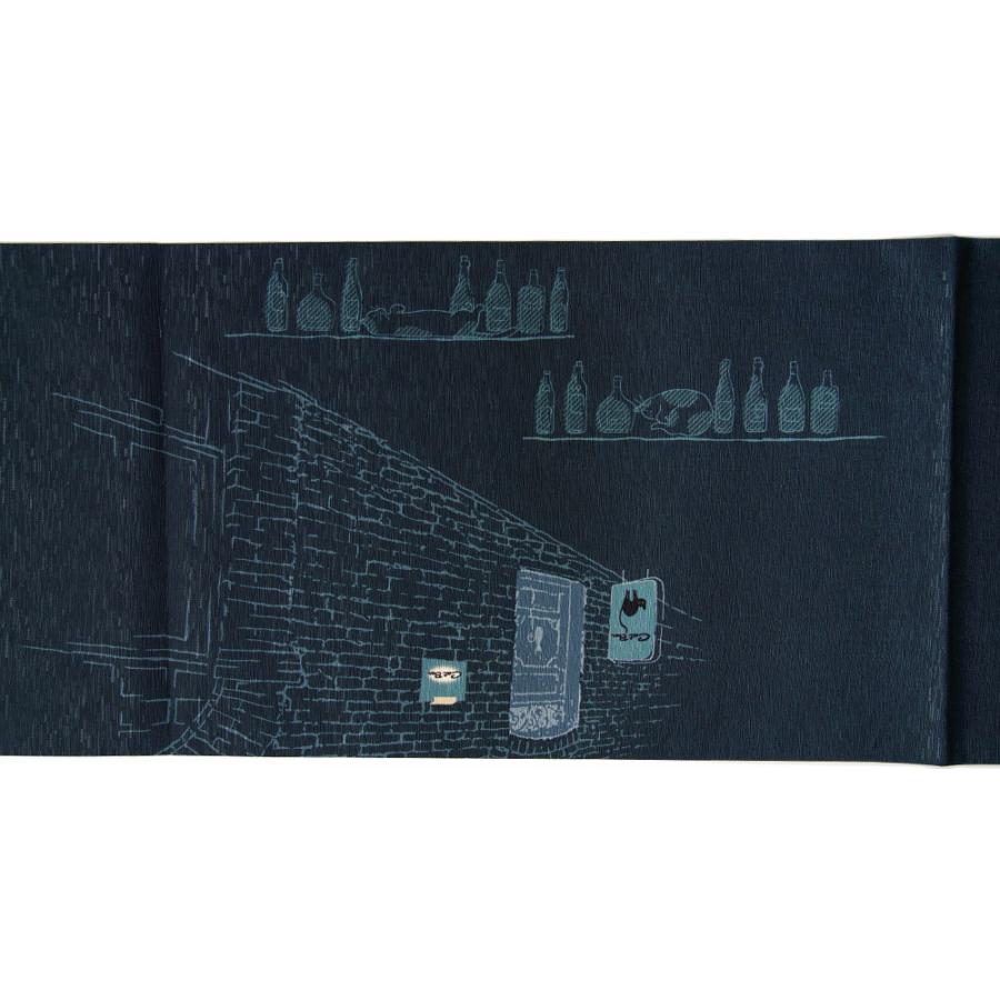 京袋帯 WAKKA ねこ酒Bar ネイビー 青 紺 ターコイズ 猫 バーテンダー