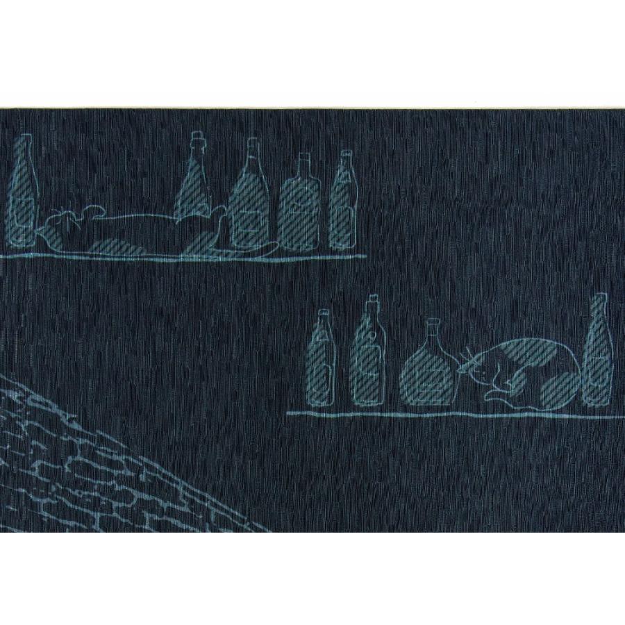 京袋帯 WAKKA ねこ酒Bar ネイビー 青 紺 ターコイズ 猫 バーテンダー