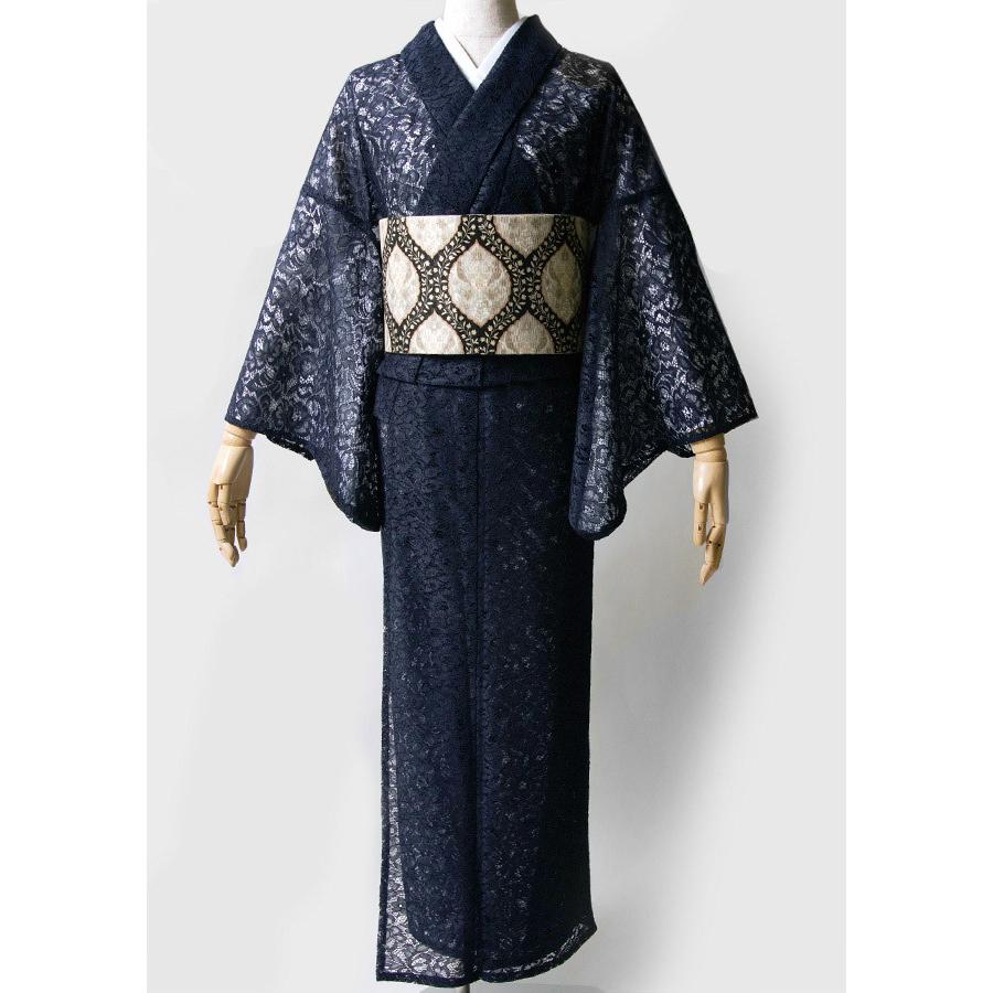 レース着物 ネイビー 花唐草 ペイズリー スカラ花模様 モダン シック 