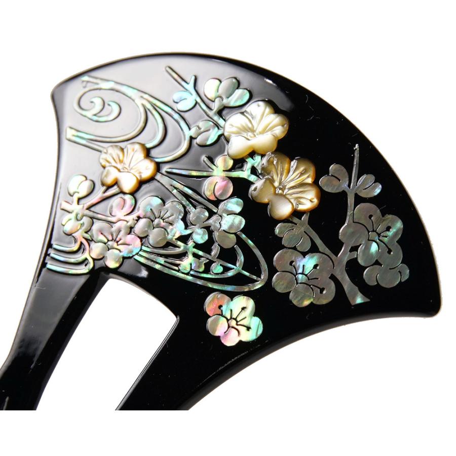 かんざし 螺鈿 梅 流水 蒔絵風 黒 バチ型 フォーマル 髪飾り ヘア