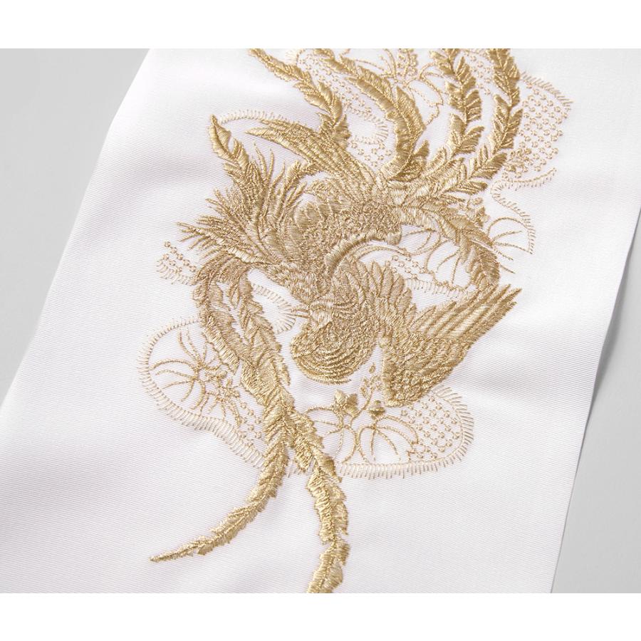 半衿 刺繍 礼装用 鳳凰 桐 白 金 単色 塩瀬 吉祥文様 伝統文様 縁起物