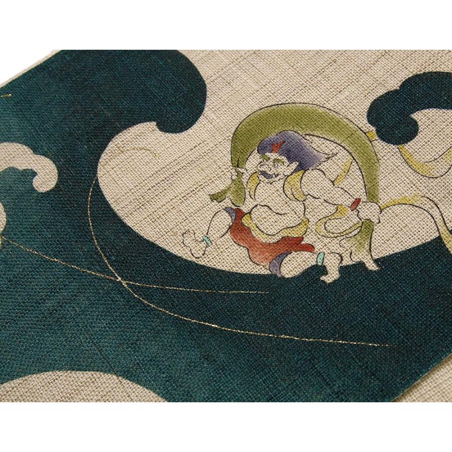 名古屋帯 召しませ花 麻 風神雷神 サーフィン 波 夏 ベージュ