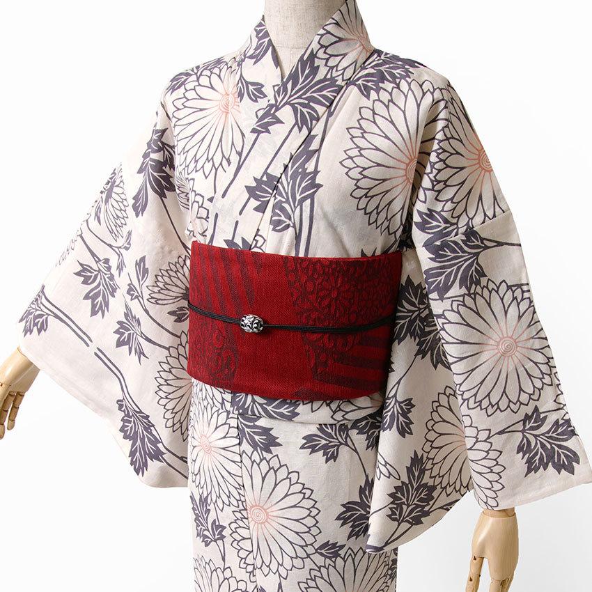 夏着物 そしてゆめ 注染 菊 ピンク オフ白 グレー 30代 40代 50代 船底
