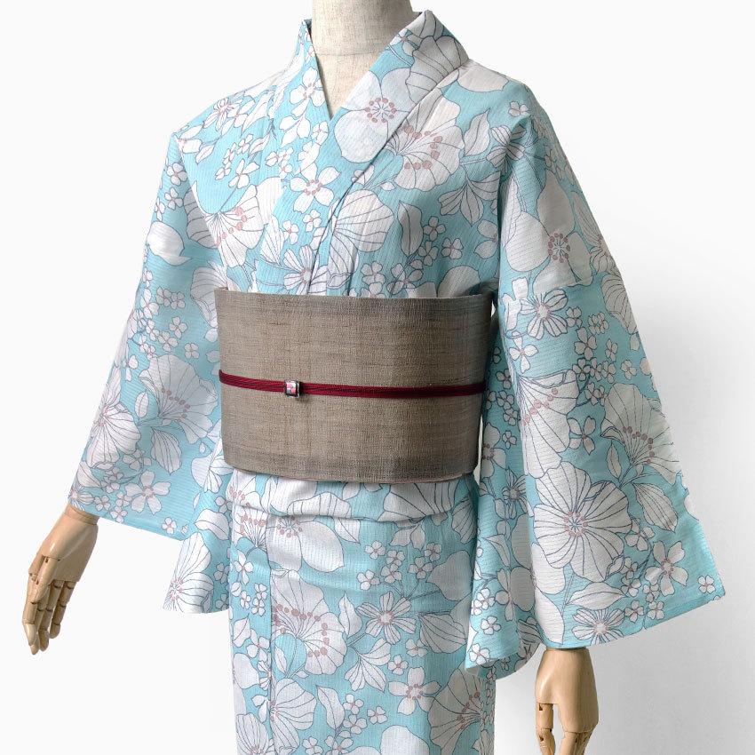 夏着物 綿絽 そしてゆめ 花 植物 水色 白 パステル 古典柄 女性用 仕立
