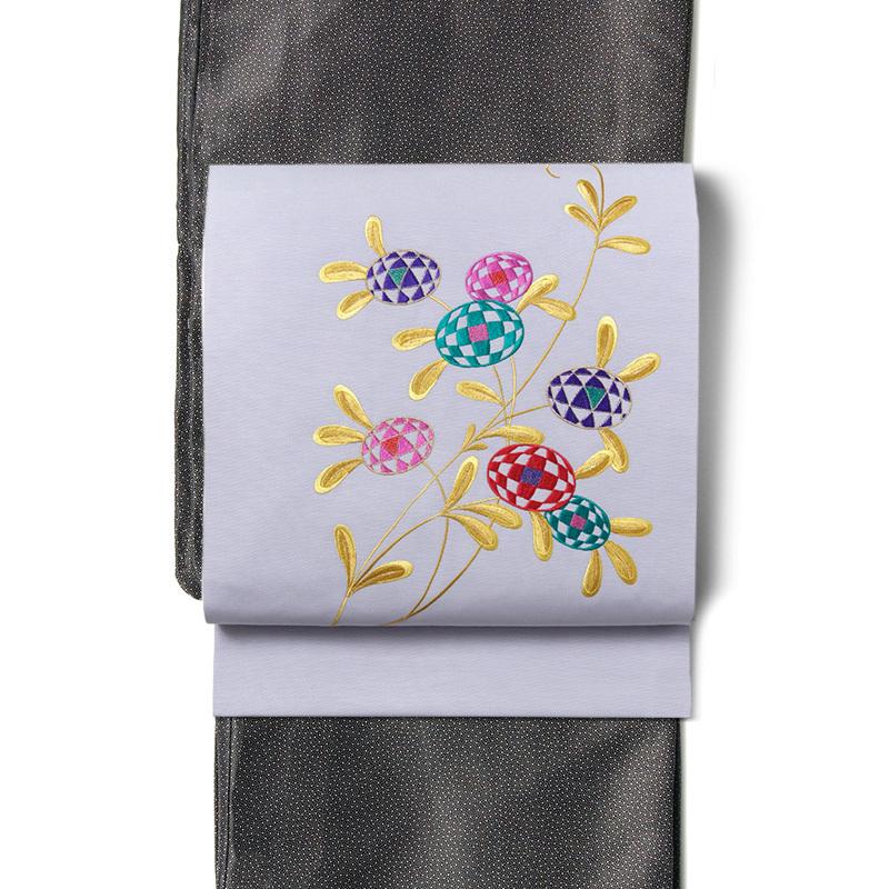 [美品] 塩瀬　名古屋帯　正絹　紫　瓢箪　お太鼓柄　カジュアル　小紋　紬　無地 美品] 塩瀬 名古屋帯 正絹 紫 瓢箪 お太鼓柄 カジュアル 小紋 紬 無地