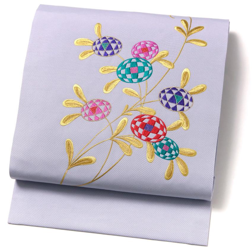 紫にお花の刺繍が可愛い名古屋帯 名古屋帯 花柄刺繍 紫 - メルカリ