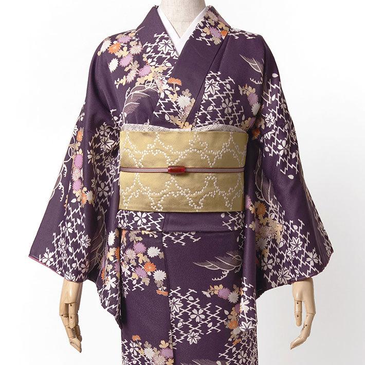 着物 紫 菊 袷 洗える シック 古典柄 小紋 仕立て上がり 単品 着物 紫 菊 袷 洗える シック 古典柄 小紋 仕立て上がり 単品