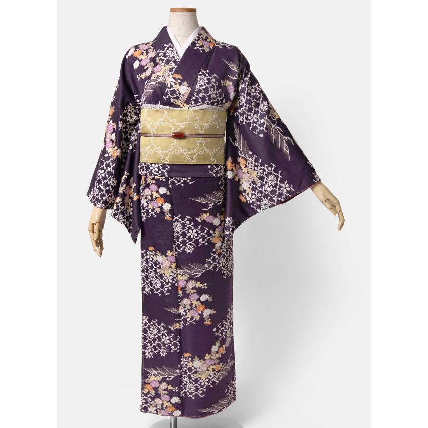 着物 紫 菊 袷 洗える シック 古典柄 小紋 仕立て上がり 単品 着物 紫 菊 袷 洗える シック 古典柄 小紋 仕立て上がり 単品