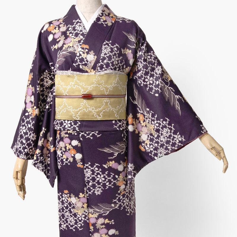 着物 紫 菊 袷 洗える シック 古典柄 小紋 仕立て上がり 単品 着物 紫 菊 袷 洗える シック 古典柄 小紋 仕立て上がり 単品