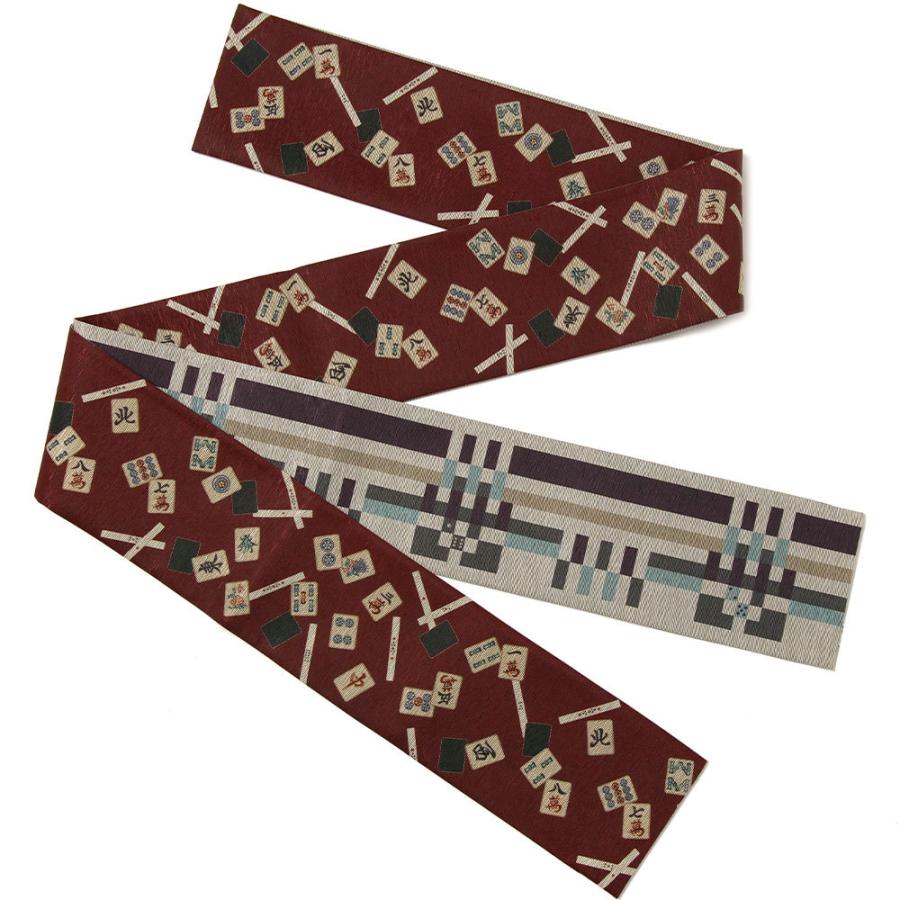 半幅帯 召しませ花 麻雀牌 ボルドー 赤 グレー サイコロ モダン