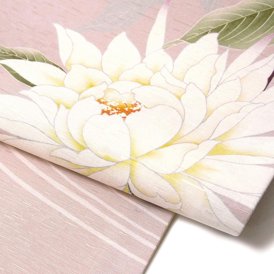 京袋帯 WAKKA 月下美人 ピンク 白 花 モダン 正絹 お太鼓 一重太鼓