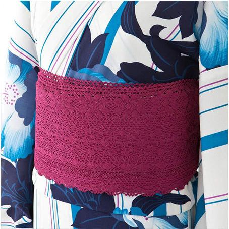 撫松庵 半幅帯 レース ローズ ボルドー 赤紫 フェミニン エレガント 夏