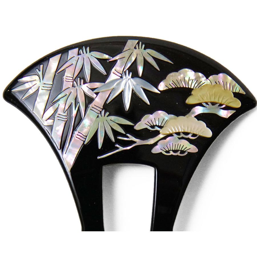 かんざし 螺鈿 竹 松 蒔絵風 黒 バチ型 花 フォーマル 髪飾り かんざし 螺鈿 竹 松 蒔絵風 黒 バチ型 花 フォーマル 髪飾り
