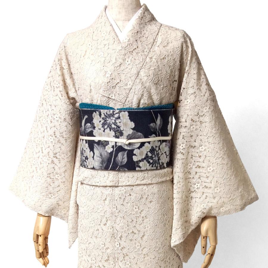 レース着物 ベージュ 花 ペイズリー モダン シック エレガント 