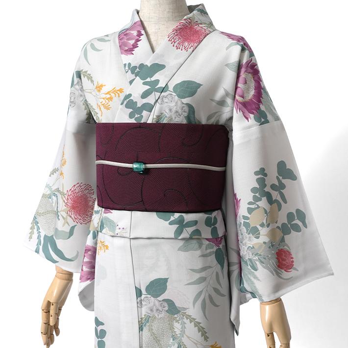 撫松庵 ネイティブフラワー グレー 花 セオアルファ 単衣 夏着物