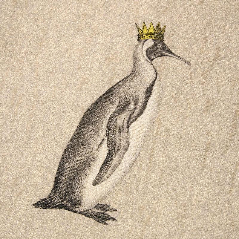 名古屋帯 ペンギン 王冠 魚 ベージュ メルヘン 童話 絹 日本製 お太鼓