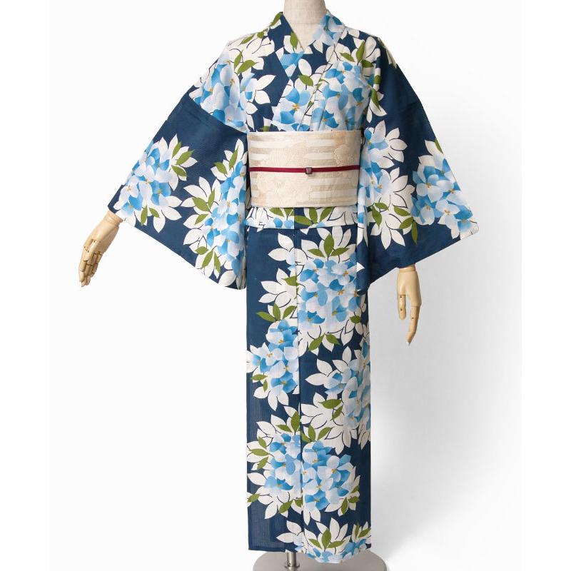 夏着物 綿絽 そしてゆめ 紫陽花 花 水色 青 紺 上品 レディース 30代
