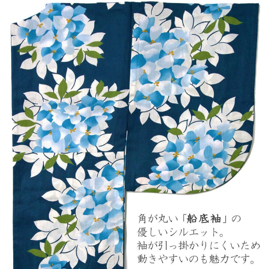 夏着物 綿絽 そしてゆめ 紫陽花 花 水色 青 紺 上品 レディース 30代