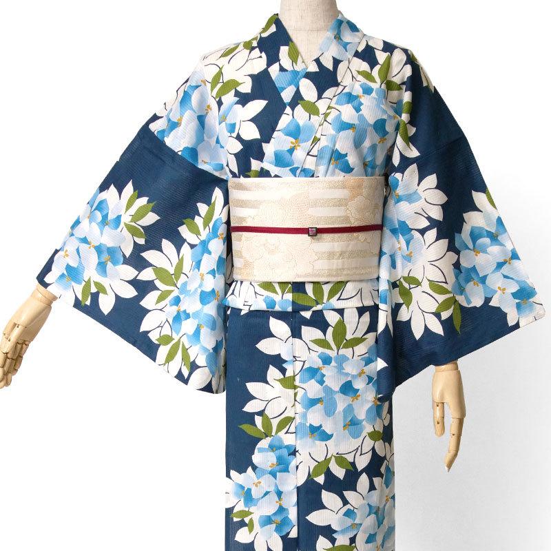 夏着物 綿絽 そしてゆめ 紫陽花 花 水色 青 紺 上品 レディース 30代