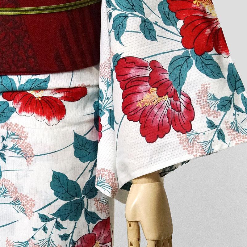 浴衣 綿絽 そしてゆめ ハイビスカス 赤 白 上品 レディース 女性 浴衣 綿絽 そしてゆめ ハイビスカス 赤 白 上品 レディース 女性