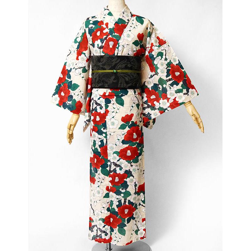 夏着物 綿絽 岡重 梅 椿 花 クリーム 赤 古典柄 レディース 30代 夏着物 綿絽 岡重 梅 椿 花 クリーム 赤 古典柄 レディース 30代