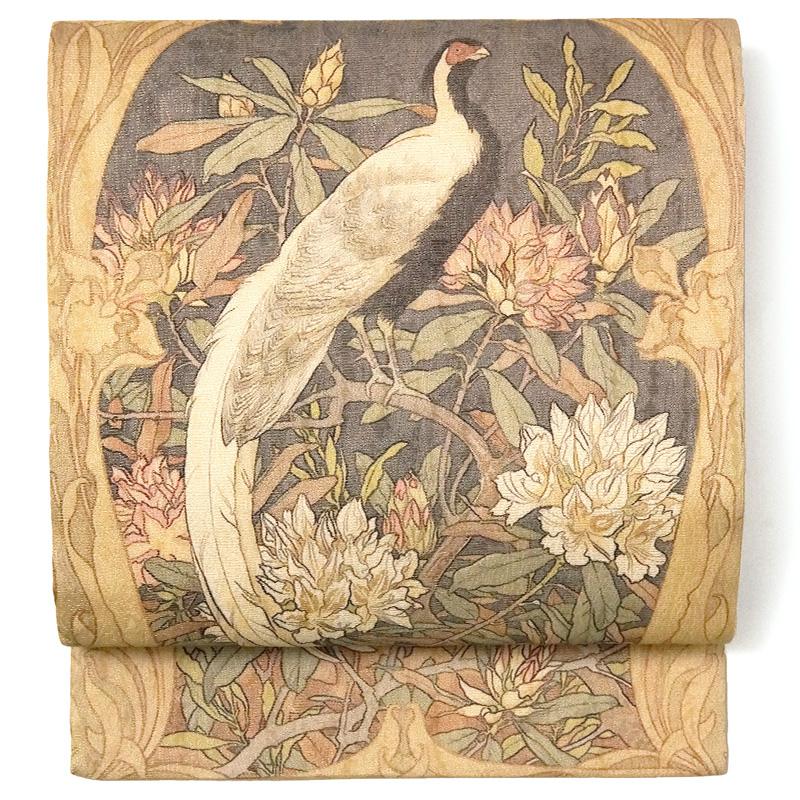 名古屋帯 アールヌーヴォー キジ ツツジ 花 鳥 雉 ヨーロッパ 名古屋帯 アールヌーヴォー キジ ツツジ 花 鳥 雉 ヨーロッパ