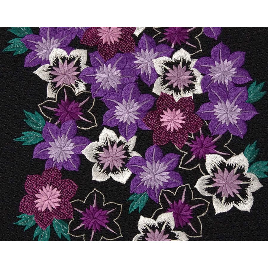 撫松庵 一重太鼓袋帯 絽 鉄線尽くし 黒 紫 花 刺繍 カジュアル 仕立て