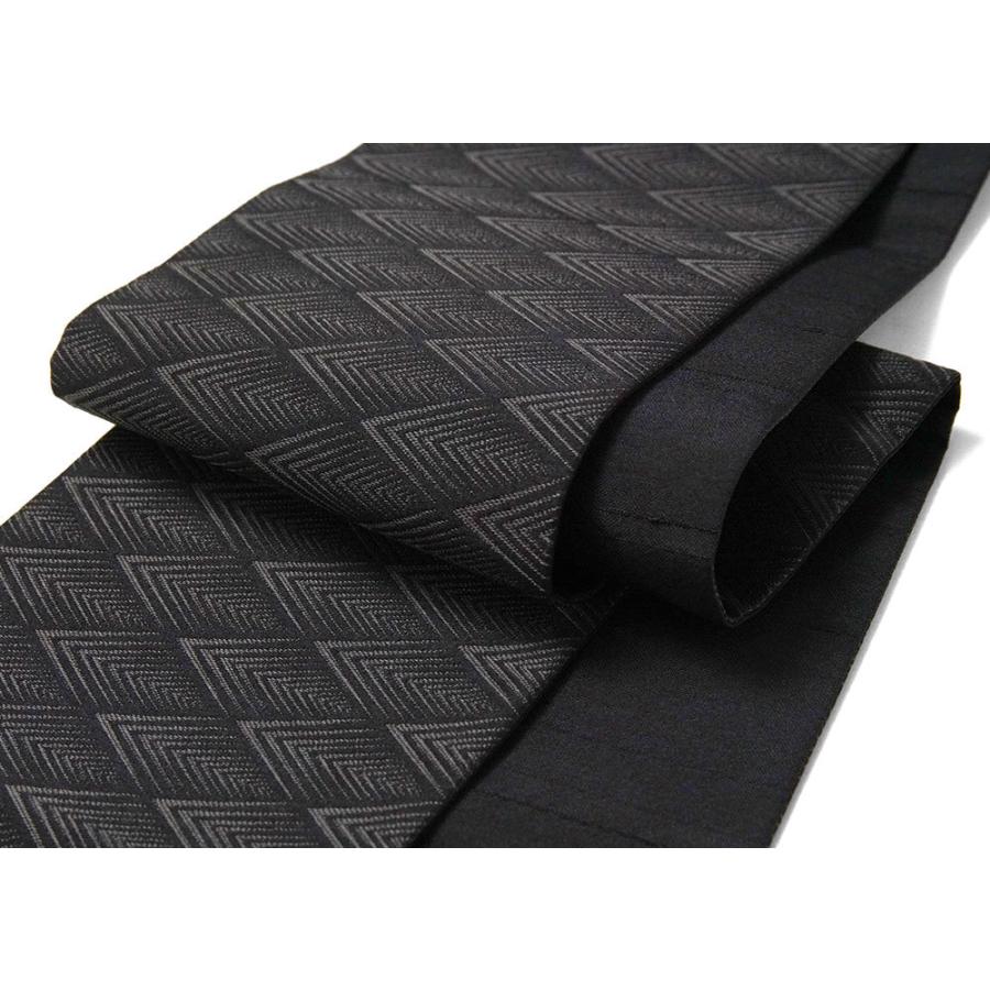 ブランドのギフト 撫松庵 半幅帯 つらら幾何 黒 幾何学 リバーシブル