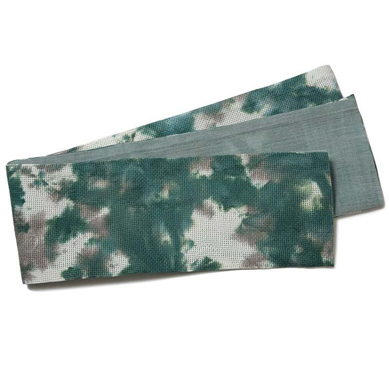 撫松庵 半幅帯 籠染め 緑 グレー 麻 日本製 半巾帯 細帯 カジュアル 夏  