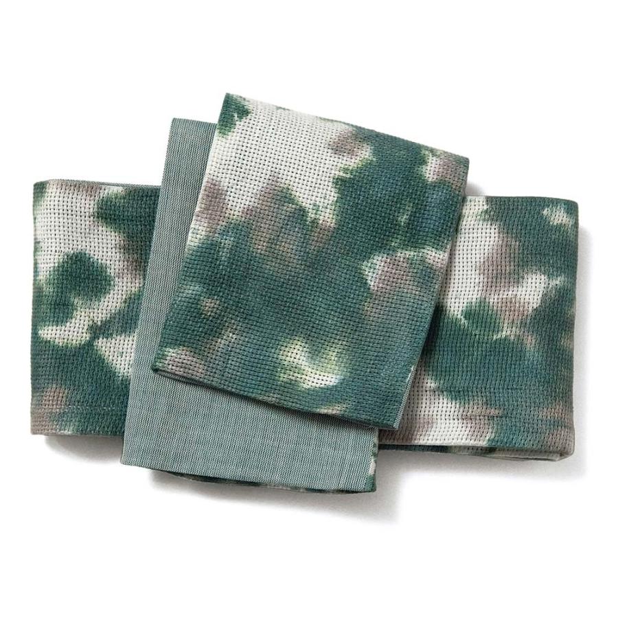 撫松庵 半幅帯 籠染め 緑 グレー 麻 日本製 半巾帯 細帯 カジュアル 夏  