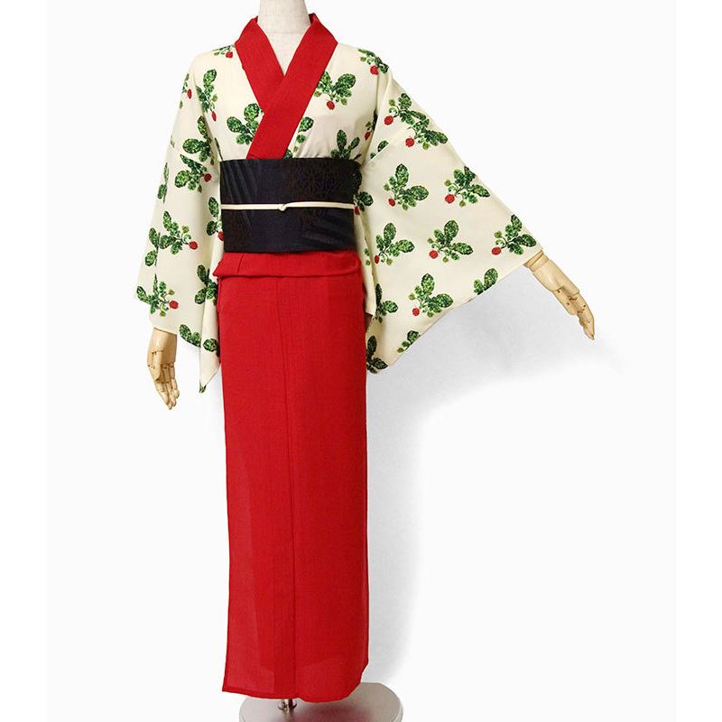 夏着物 ラディッシュ 赤 クリーム 袴風 セオアルファ ポップ モダン 単