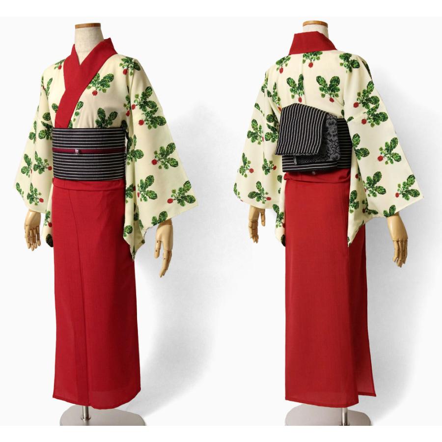 夏着物 ラディッシュ 赤 クリーム 袴風 セオアルファ ポップ モダン 単